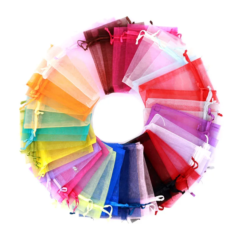 

50Pcs Drawstring Organza Bags Jewelry Packaging Candy Wedding Wholesale Gifts Pouches For Home Cake Chocolates Candy Box Storage