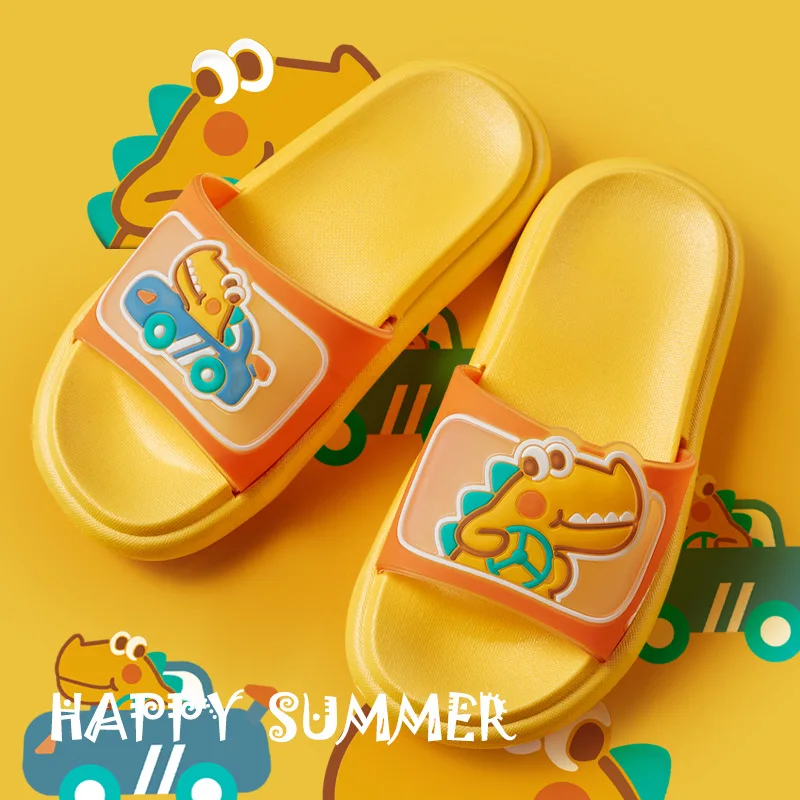 

Funny Cartoon Dinosaur Home Children Slippers Summer Breathable Non-slip Kids Shoes Lightweight Home Bathroom Boys Girls Slides