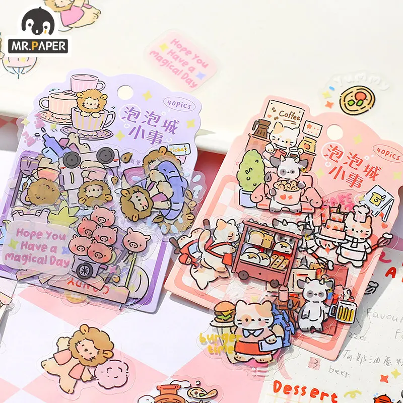 

Mr. Paper 40pcs/bag Cute Cartoon Animal Stickers Kawaii Stickers for Kids Handbook Decorative Stationery Supplies Accessories