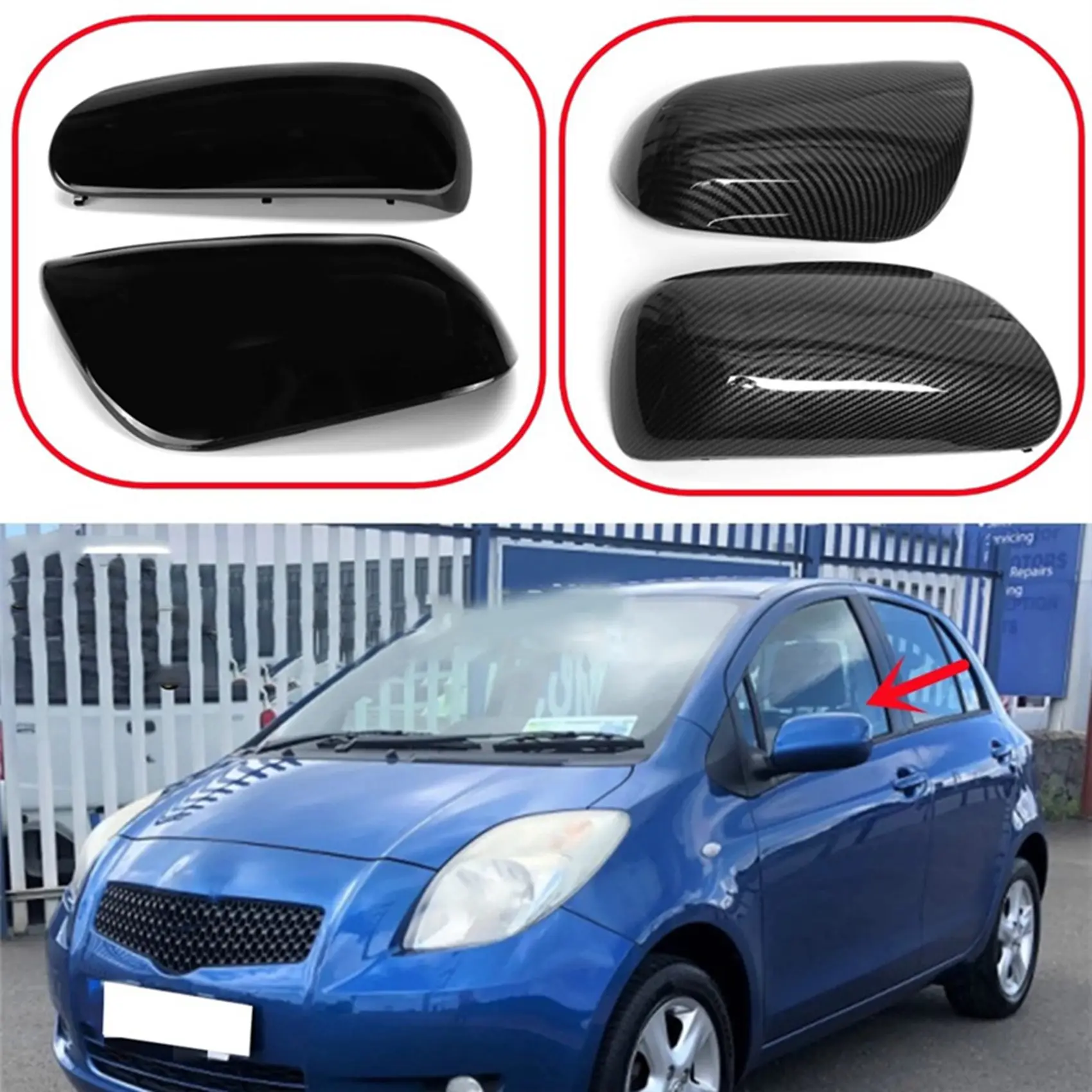 

Car Carbon Fiber Rearview Side Glass Mirror Cover Trim Rear Mirror Covers Shell for Toyota Yaris 07-11 Prius 04-09