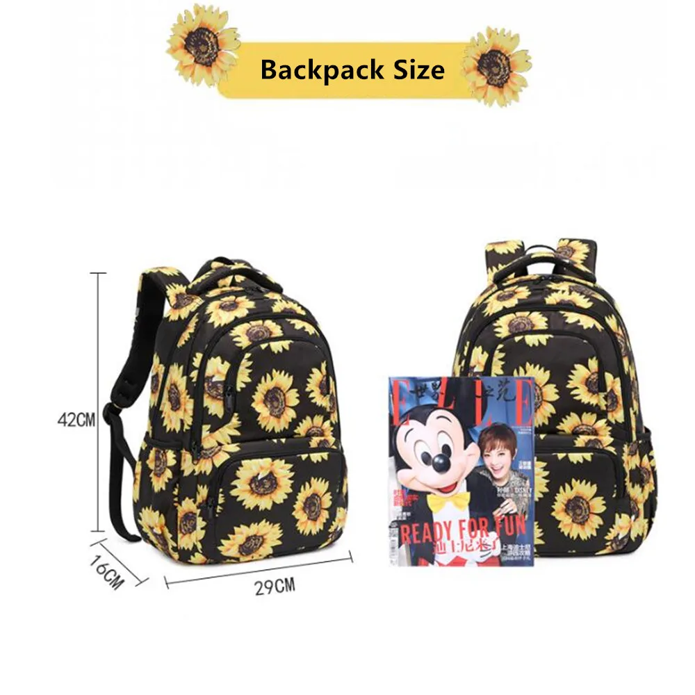 School Backpacks for Teen Girls Sunflower-Print School Bags Elementary Kids Bookbag Lightweight Casual Travel Rucksack Mochila