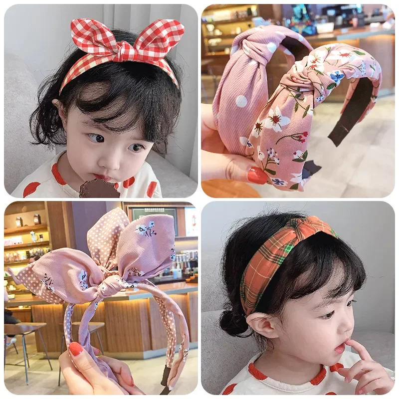 

New in Pcs/Set Children Cute Colors Printed Lattice Stripes Hair Hoop Hairbands Girls Lovely Bow Ears Headbands Kids Hair Access