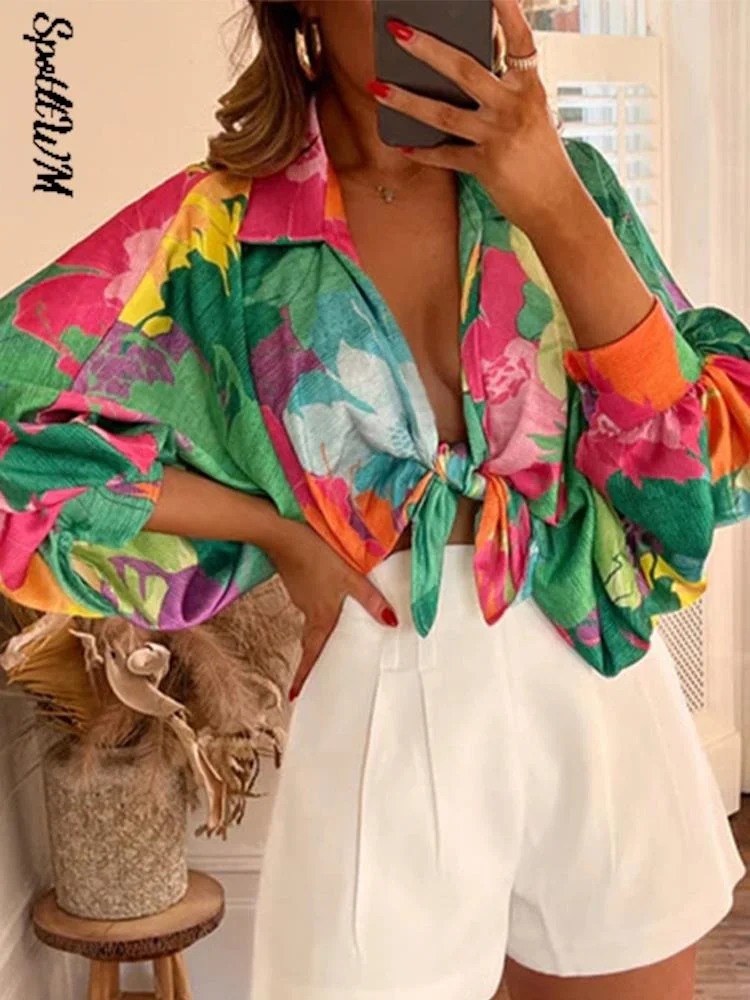 

Женская блузка с длинным рукавом-фонариком, с принтом