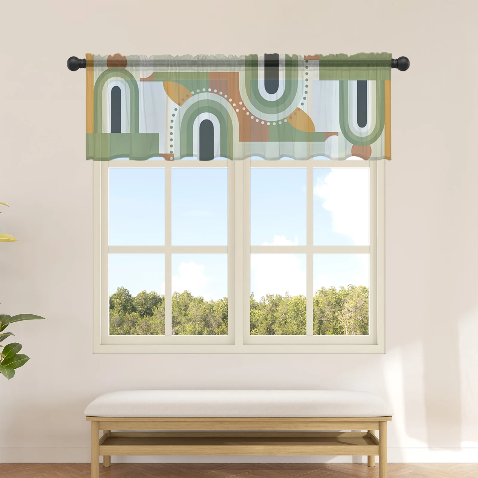 

Короткие тюлевые занавески в средневековом стиле с абстрактным геометрическим рисунком, полузанавески для кухонной двери, драпировка для кафе, маленькая фотозанавеска