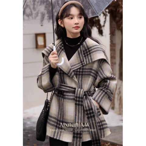 ALXNAN шерстяное пальто в клетку