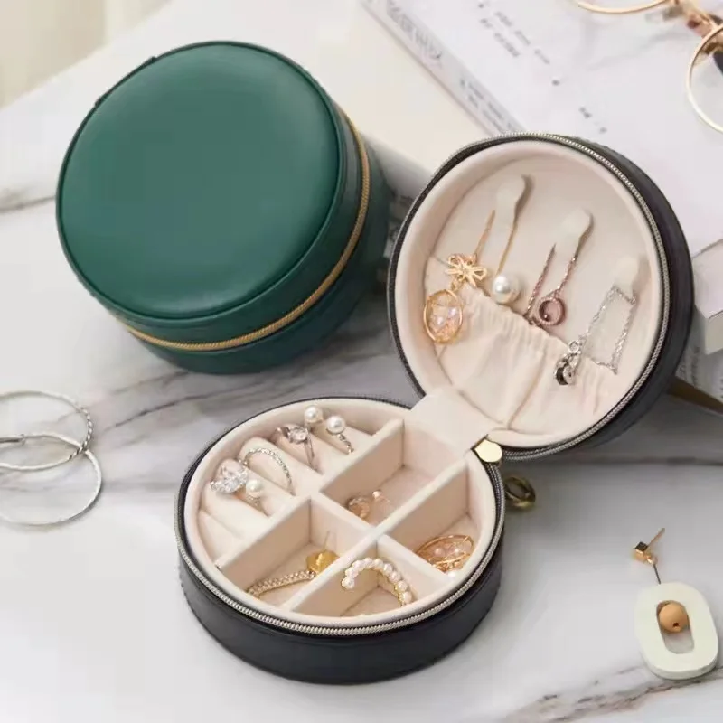 Wholesale Round Jewelry Storage Boxes Earrings Jewelry Storage Box Travel Portable PU Leather Earrings Jewelry Box In Stock