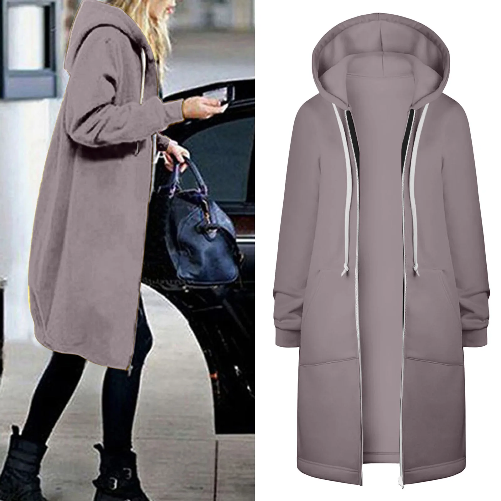 

Women Long Hooded Jacket Coat Autumn Winter Warm Zipper Loose Sweatshirt Coats Lady Plus Size Overcoat Streetwear куртка женская