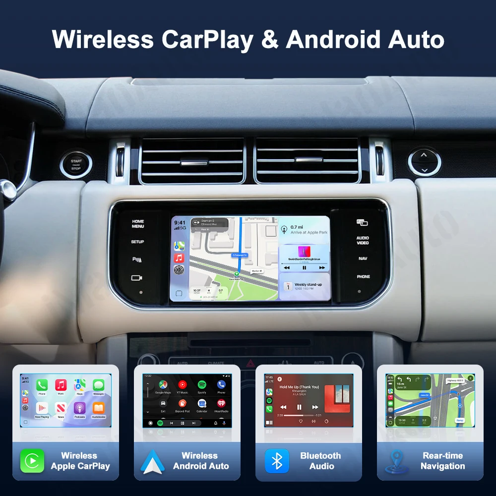 Фото Беспроводной CarPlay для Bosch Host Rover Discovery 5 Evoque Discovery Sport Jaguar XE XF с мультимедийным декодером Android Auto №1