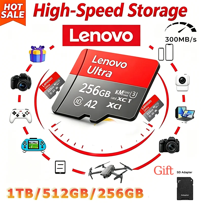 Фото Новая карта памяти Lenovo Micro SD 1 ТБ, высокоскоростная флеш-карта TF, 128 ГБ, 256 ГБ, 512 ГБ, U3 V60, 8K Full HD для экшн-камер GoPro №1
