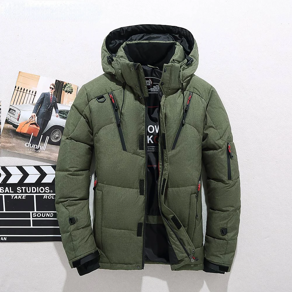 ZOZOWANG Duck Down Jacket Men Thicken Hooded Long Sleeve Blue Down Zipper Pocket Coat Warm Feather Winter Men Down Jacket 5XL