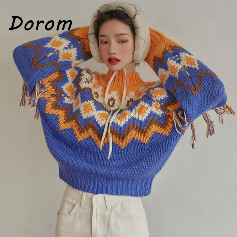 

Винтажные богемные вязаные свитера, женский осенне-зимний Свободный пуловер с длинным рукавом, вязаная уличная одежда, повседневный джемпер, топы