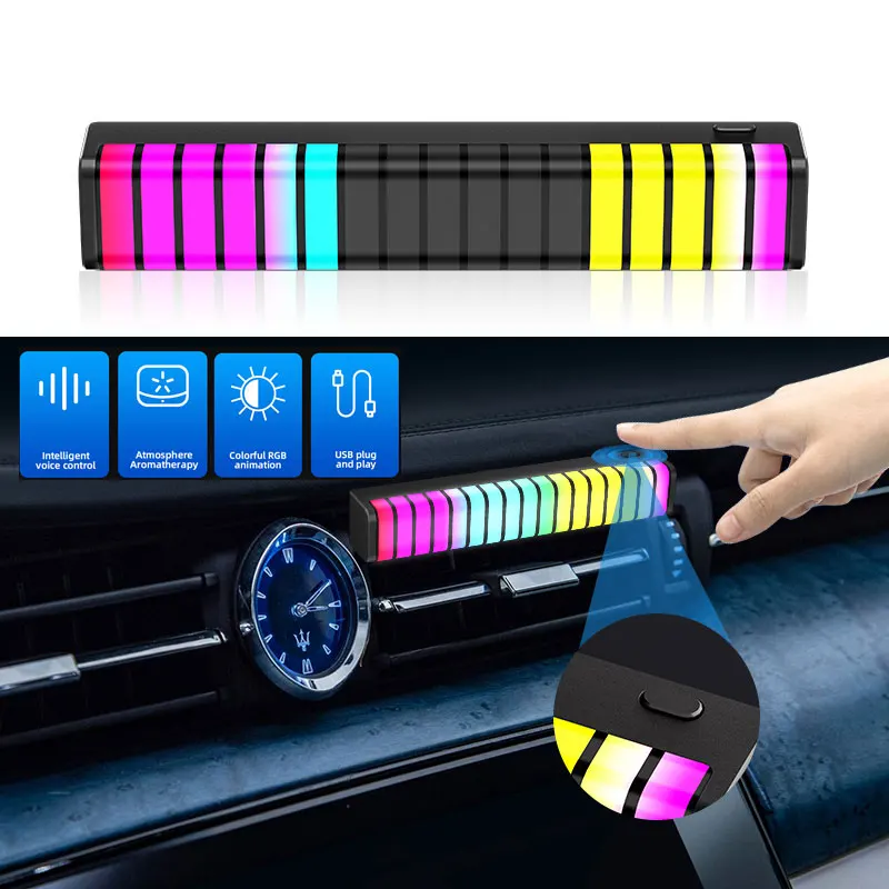 

1 шт. Автомобильная музыкальная лампа в ритме освежитель воздуха RGB светодиодная полоса управление звуком с помощью Голосового ритма атмосф...