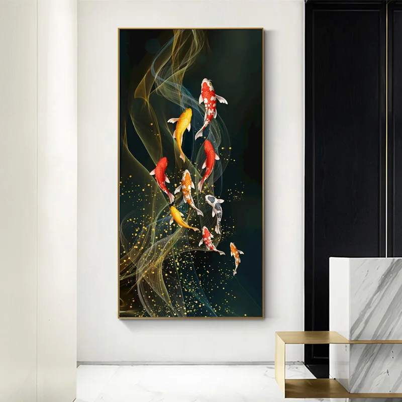 

Абстрактный девять кои пейзаж холст печатный плакат Гостиная Современная Декоративная Настенная картина HD домашний декор художественная ...