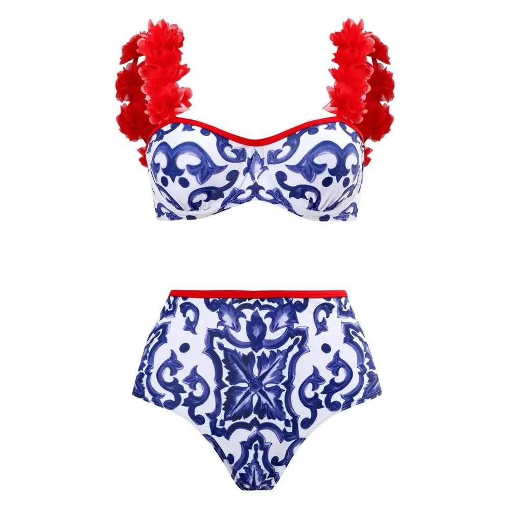 

Swimsuit Set Stylish Women's Swimwear Extra Soft Padded Bikini Set with Floral Print Ruffle Details for Beachwear Beachwear