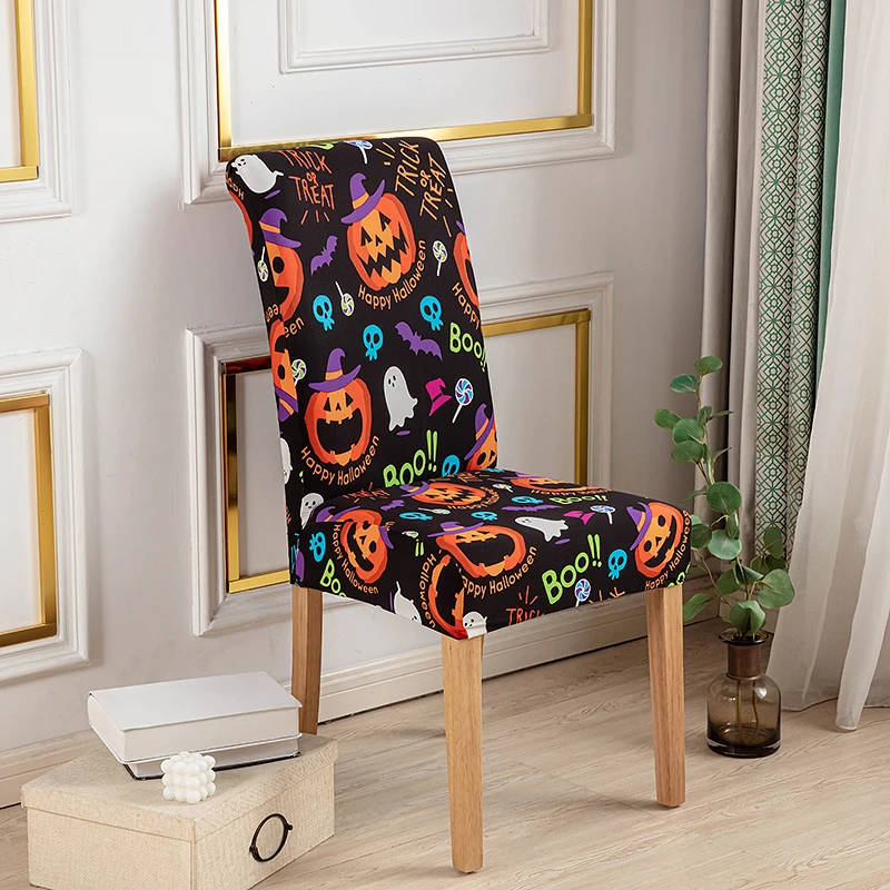 

Чехол на стул для Хэллоуина, столовой, с рисунком злого тыквы, эластичный чехол для кухонного стула с защитой от грязи для домашней вечеринк...