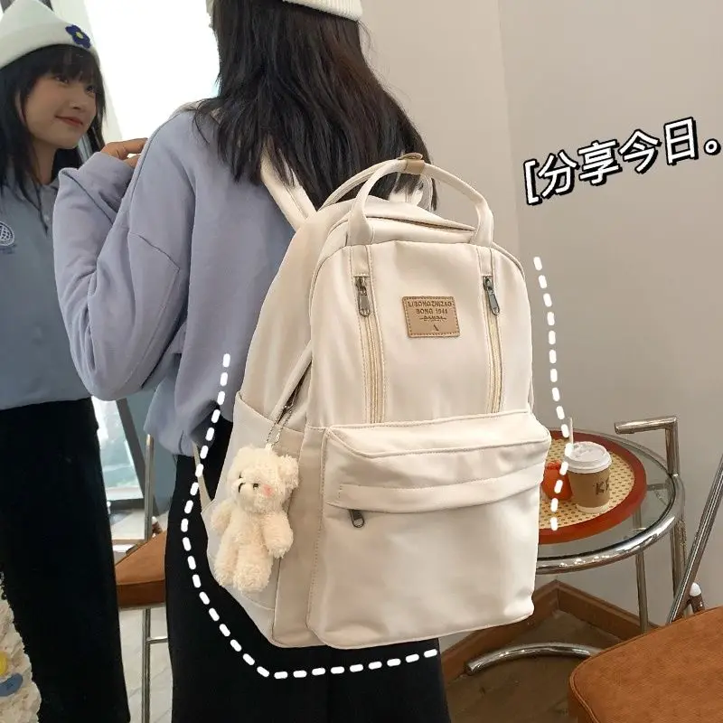 

Multifunctional double zipper female backpack teen girl laptop backpack student shoulder bag Korean style school bag