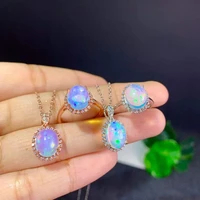 100 opal 925 sterling silver jewelry set s925 2022 new trend women korean natural multicolor stone necklace ring set