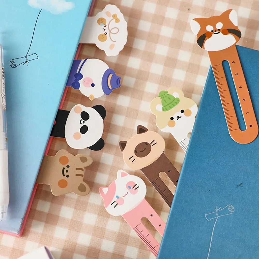

30Pcs/Box Cartoon Animal Ruler Bookmark Cute Bear Kitten Page Label Creative Reading Assistant Book Page Marker Students Supply