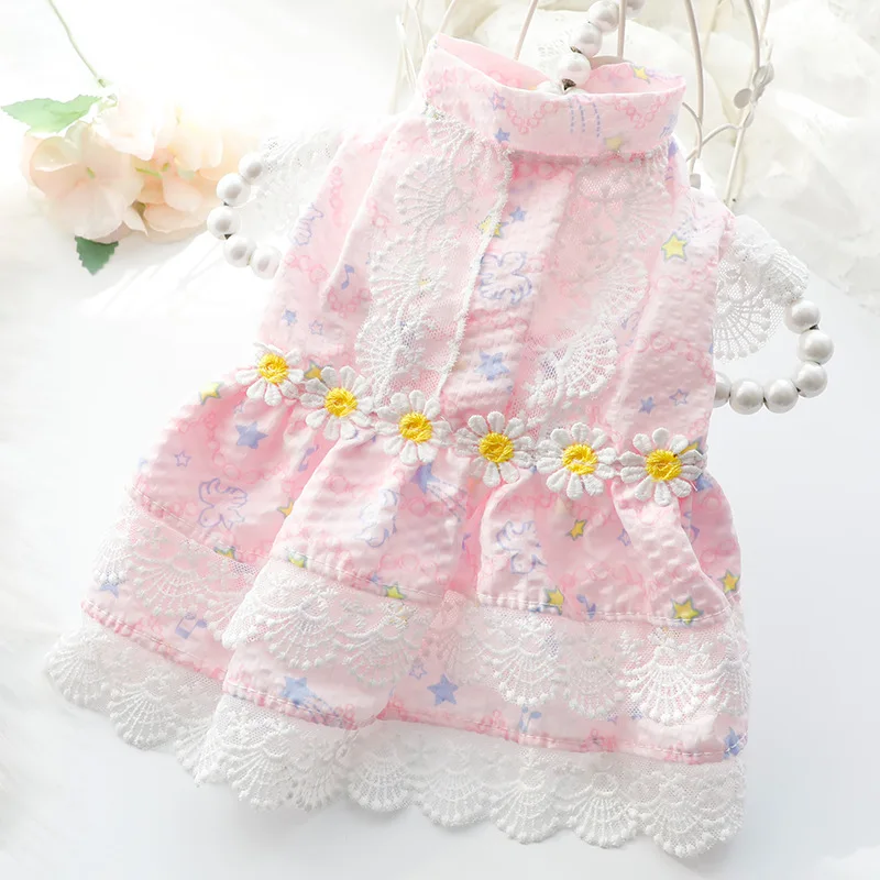 

Кружевная Одежда для собак, платье с цветочным принтом, одежда для домашних животных, Милая юбка принцессы для собак, трендовые наряды, модн...