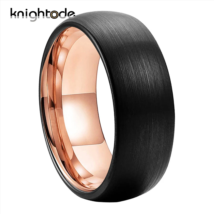 

8mm 2 Color Tungsten Carbide Wedding Band for Couple Fashion Engagement Rings Black Dome Brushed Finished Comfort Fit