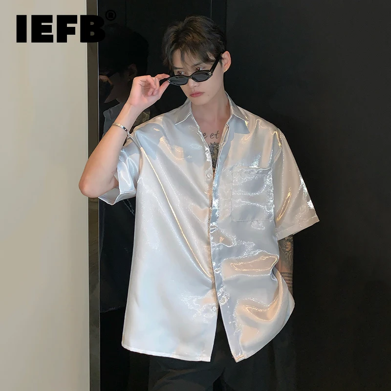

IEFB High Street Men's Fashion Shirts Summer Minimalist Highend Versatile Lapel Short Sleeve Tops Solid Color Niche Design 9C308