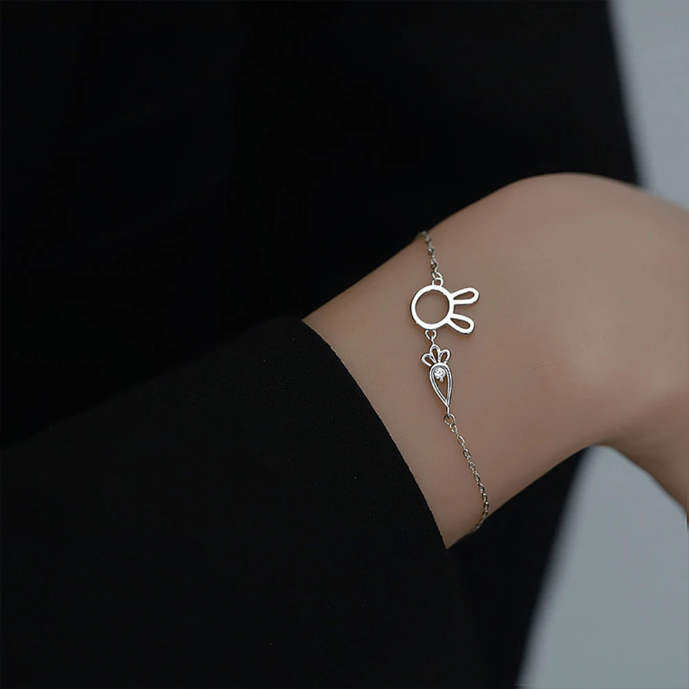 

1 Pcs Silver Color Carrot Bunny Bracelets For Woman Friendship Cute Adjustable Chain Bracelet Simple Jewelry 2023 New