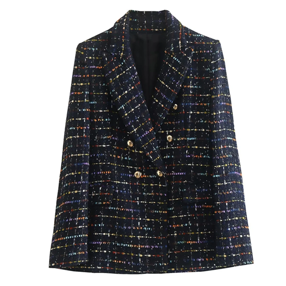 

Withered Breasted Blazers Fashion Office Lady Casual Jacket Elegant Tweed Texture Double