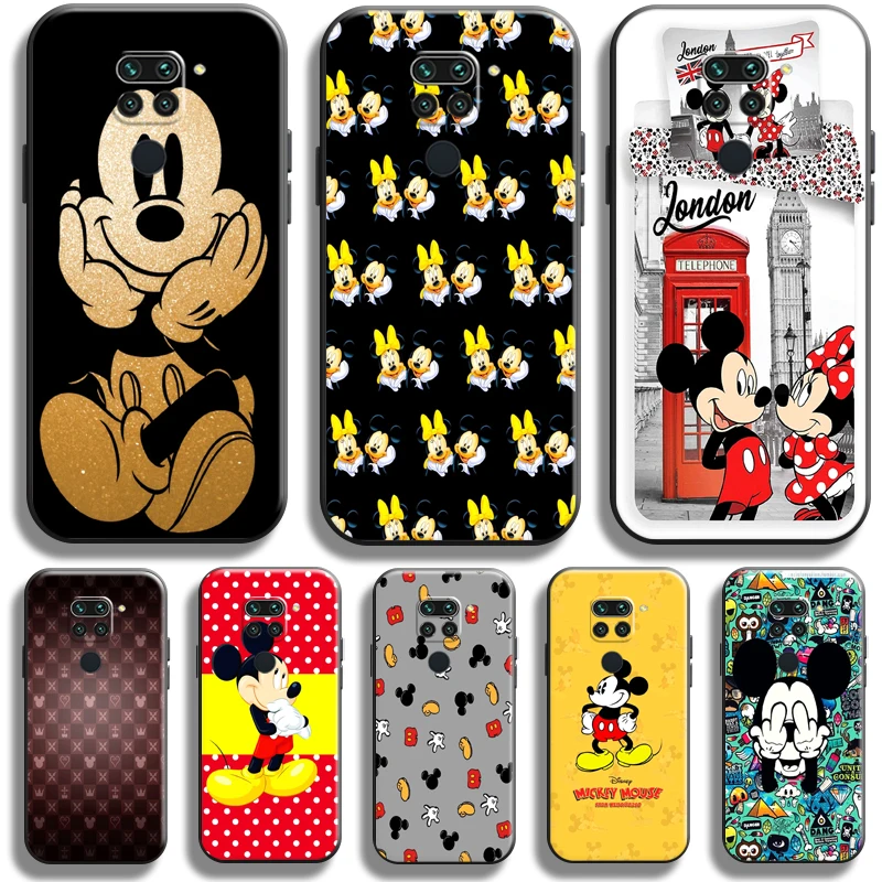 

Cute Mickey Minnie Mouse For Xiaomi Redmi Note 9 9 Pro 9T 5G Phone Case Back Black Liquid Silicon Soft Carcasa