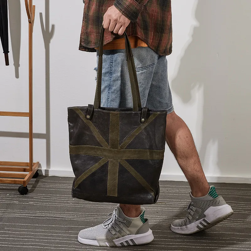 Fashion genuine leather large capacity men's tote bag outdoor travel handbag designer soft real cowhide shopping shoulder bag