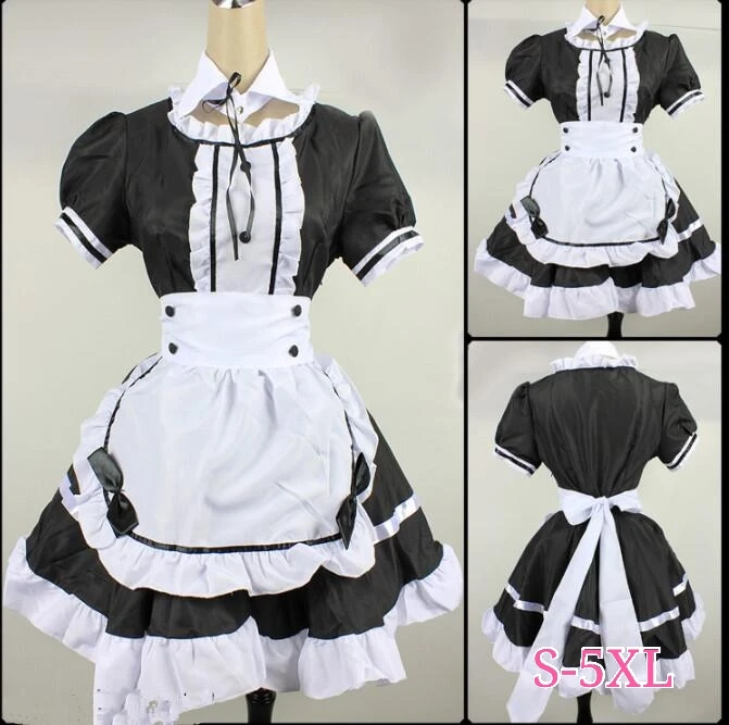 

2023 Black Cute Lolita Maid French Maid Dress Girls Woman Amine Cosplay Costume Waitress Maid Party Stage Costumes S-5XL sizes