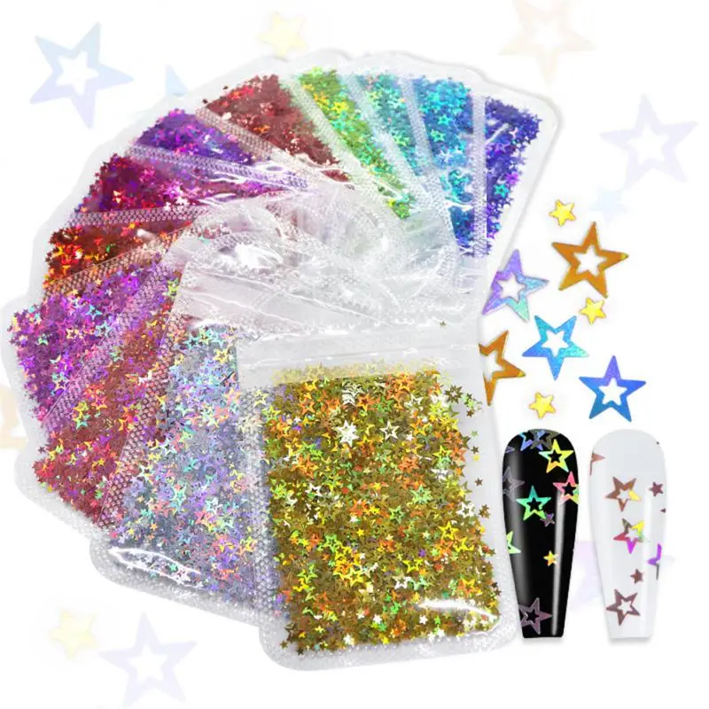 

12 Colors Laser Star Nails Art Glitter Sequins Ultrathin Holographic Iridescence Flakes For Gel Polish Nails Art Decoration 2g