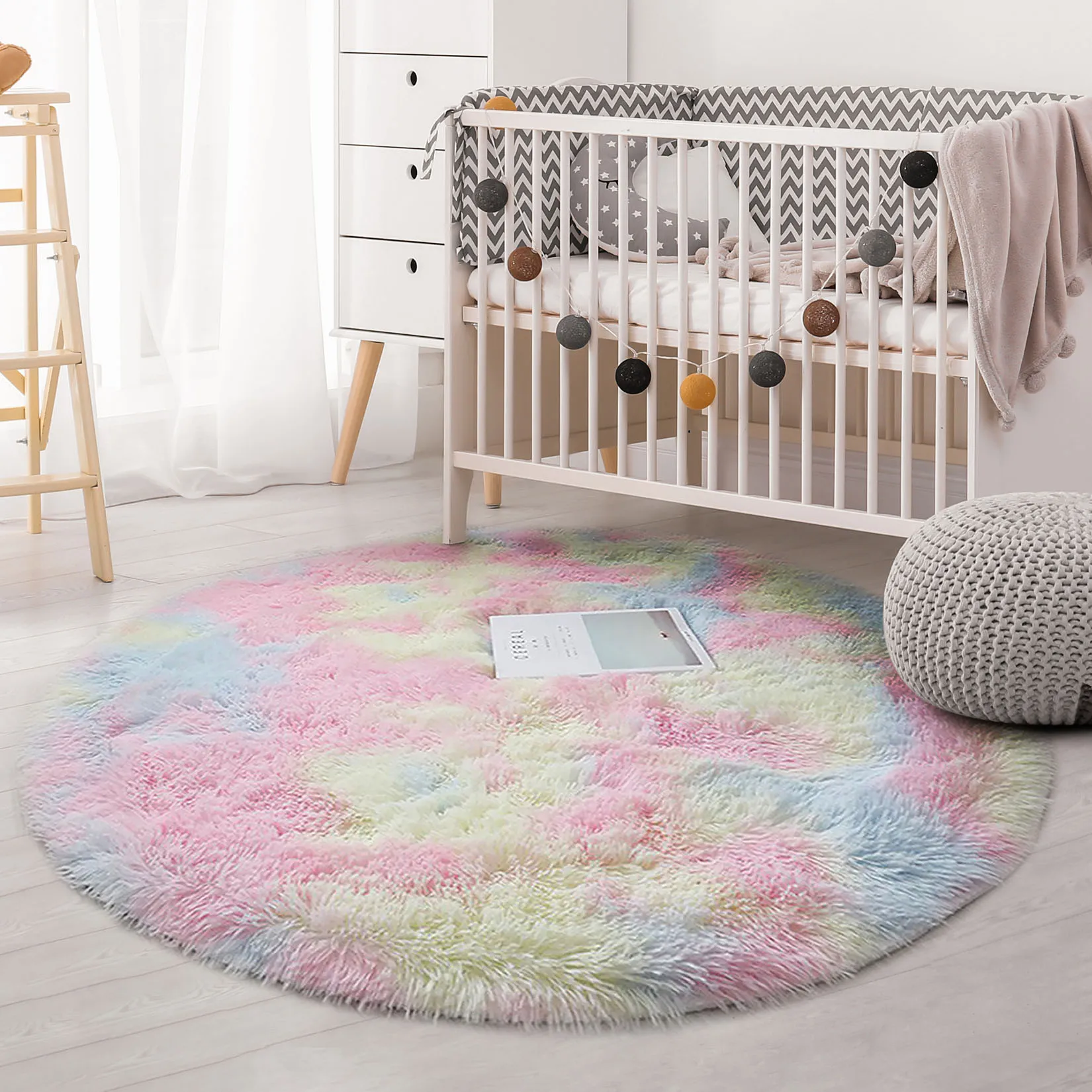 

Round Soft Area Rugs Tie Dyeing Plush Fluffy Floor Mats Thick Carpet for Living Room Anti-slip Carpet Home Decoration