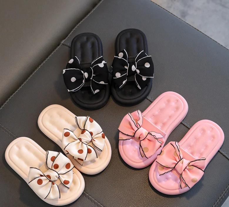 2022 Summer New Children's and Girl Slippers Cute Princess Slippers One Word Slippers Non Slip Soft Bottom Bow Knot Home