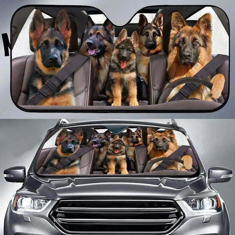 Car Funny 3D German Shepherd Pattern Car Windshield Sunshade Car Accessories Sun Shade Protect Auto Decoration for Men