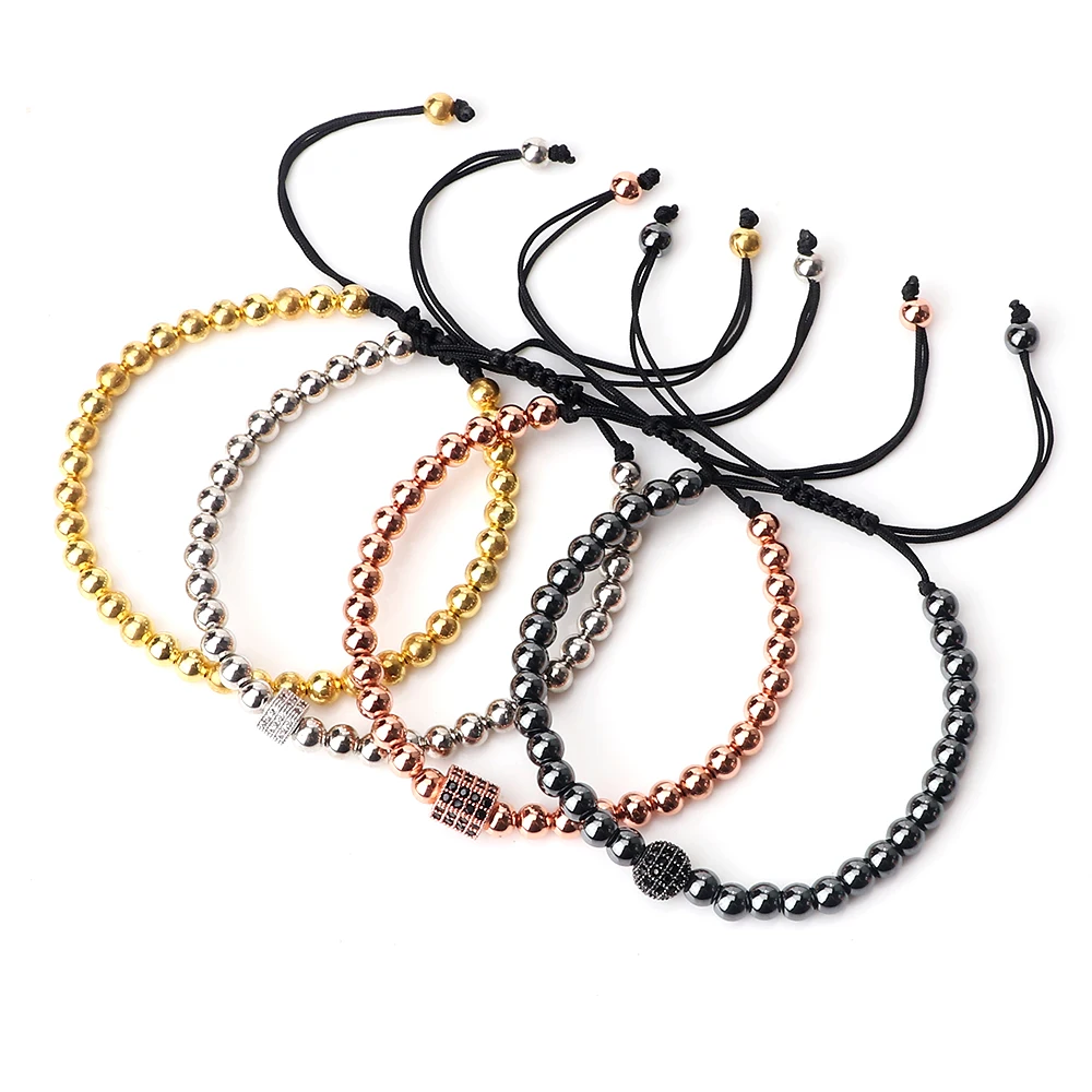 

Charm 5MM Copper Beads Bracelet Braided Rope Macrame Pave CZ Ball Bracelets Handmade Jewelry Men Bileklik Armband Women Pulseira