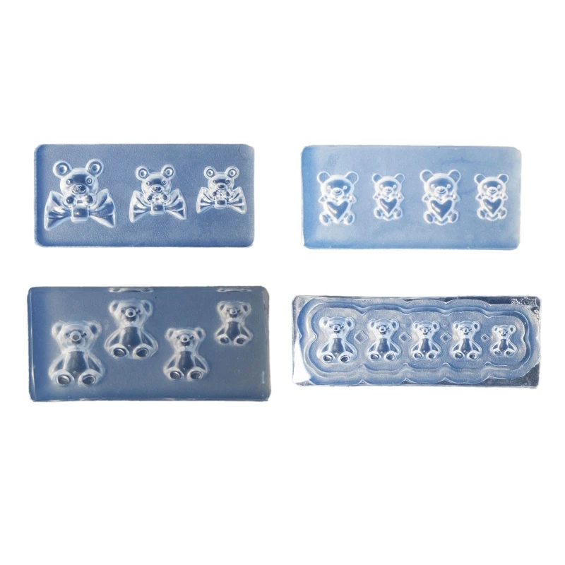 

4 Pcs Mini Bear Nail Art Decoration Epoxy Resin Molds Nails Stickers Ornaments Silicone Mould DIY Crafts Jewelry Casting Tools