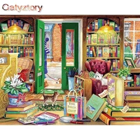 gatyztory painting by numbers bookstore landscape canvas drawing handpainted kits acrylic paints home decor wall artwork frame