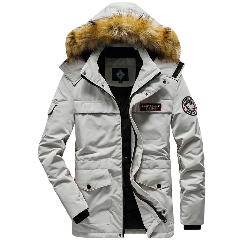 Plus Size 5XL Winter Jacket Men Multi-pocket Windbreaker Fur Hooded Collar Thicken Outdoor Parkas Keep Warm Armband Jackets