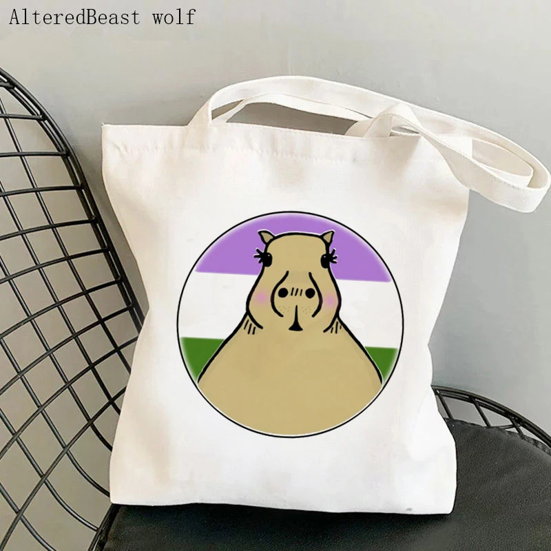 

Women Shopper bag Capybara In Genderqueer Pride LGBT Bag Harajuku Shopping Canvas Shopper Bag girl handbag Shoulder Lady Bag