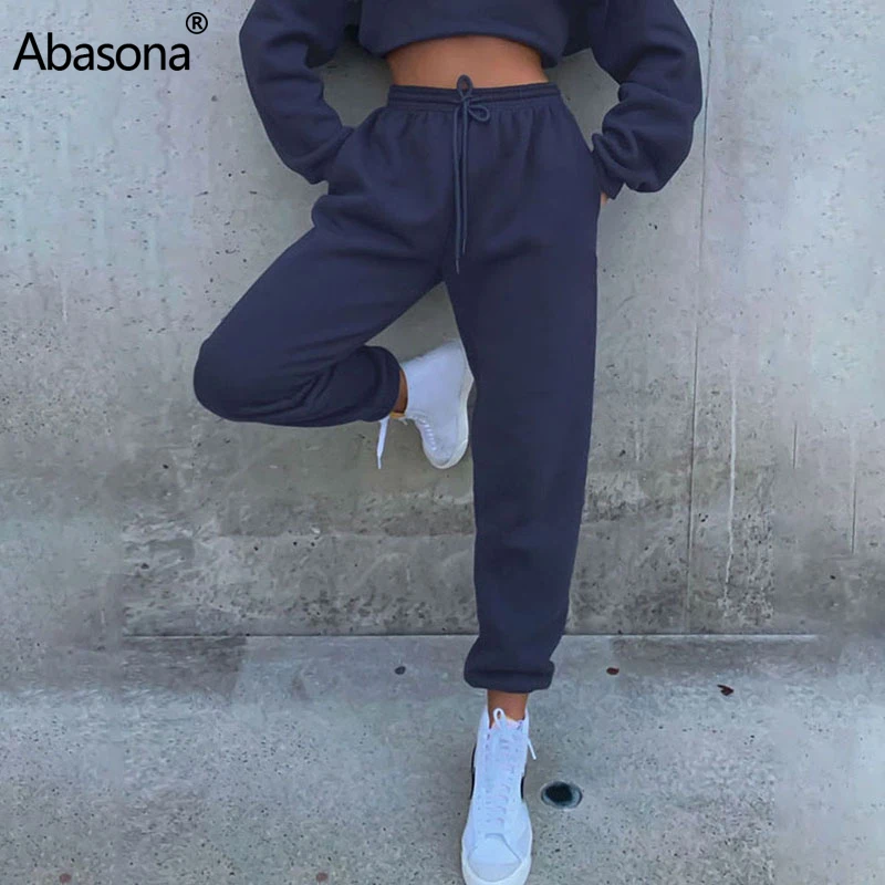 

Женские Брюки с карманами Abasona, белые флисовые брюки с высокой талией на осень и зиму
