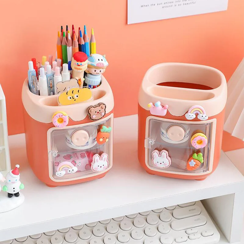 

Мультяшный многосетчатый держатель для ручек в виде свиньи, милая многофункциональная шкатулка для хранения в виде сетки, шкатулка для кан...