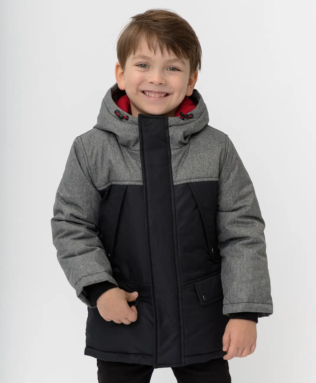 Серо-черное демисезонное полупальто Button Blue для мальчиков |
