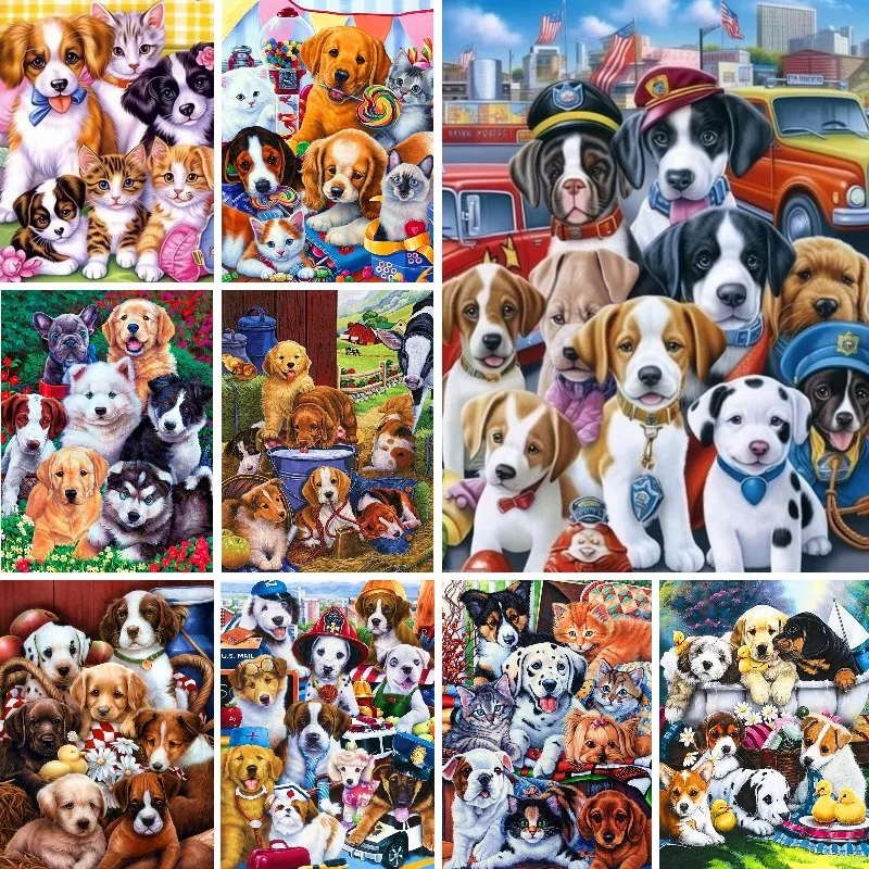 

Full Square 5D Diamond Embroidery Garden Puppies Baby Dogs DIY Painting Picture Rhinestone Mosaic Animals Portrait Home Decor