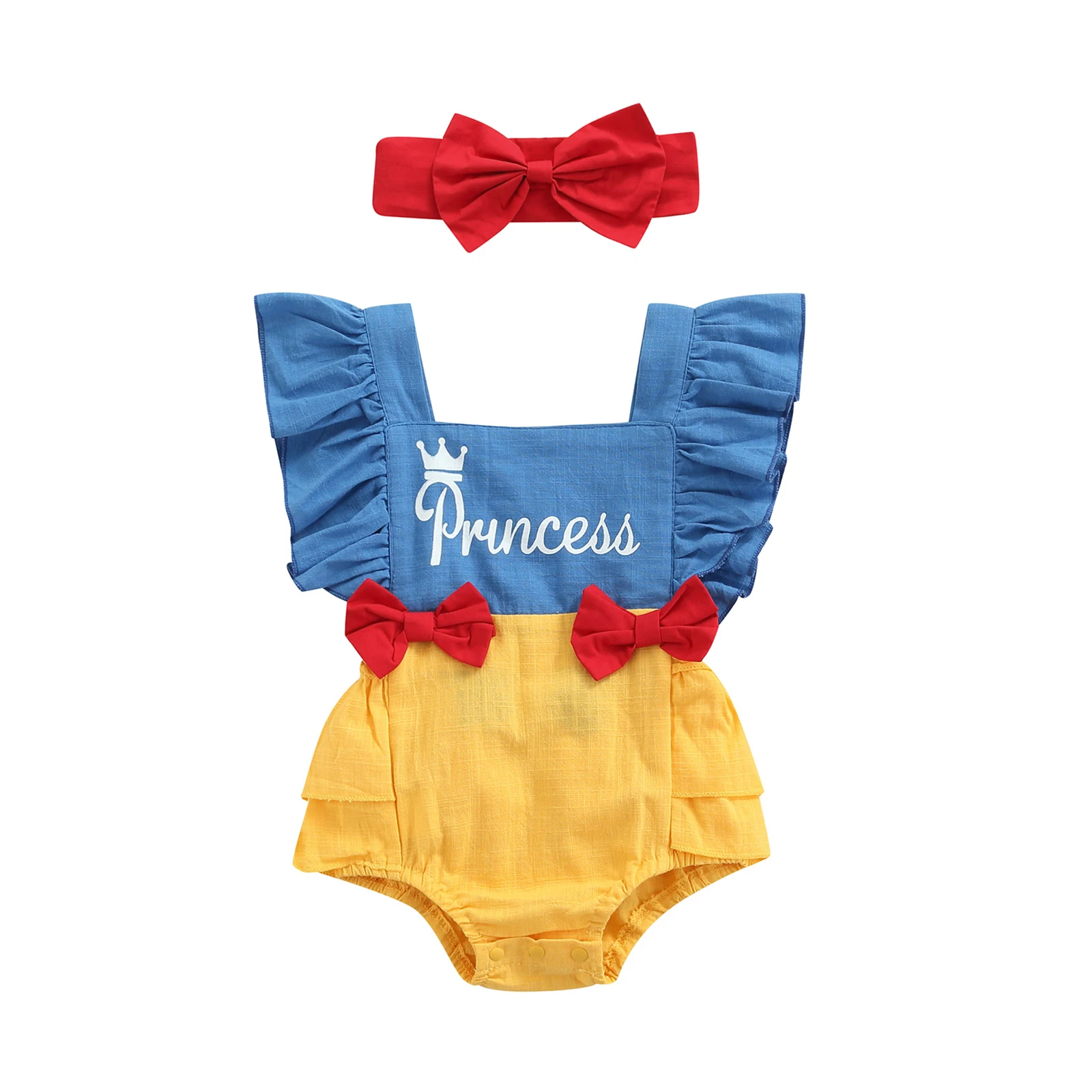 Summer 2pcs Birthday Party Costume for Baby Girl Pricess Clothes Ruffles Fly Sleeve Bodysuit +Headband Set