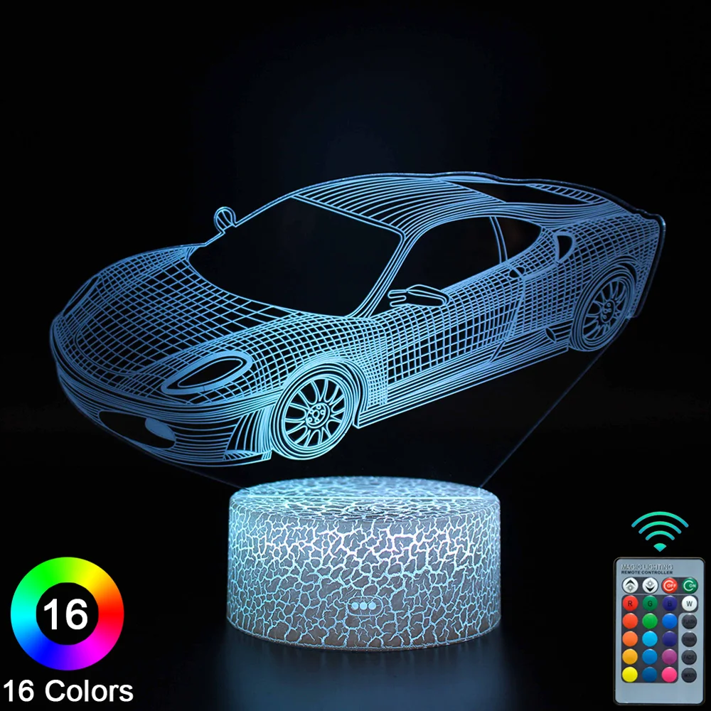 

Светодиодные ночные 3d-светильники в спортивном автомобиле, сенсорный пульт дистанционного управления, настольная лампа, декор для комнаты,...