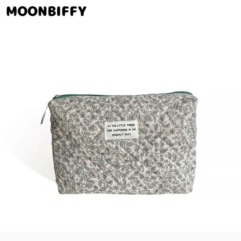 

Large Cosmetic Pouch Cotton Fabric Zipper Beauty Case Washing Pouch New Quilted Make Up Bag Women Portable Toiletry Bags сумка