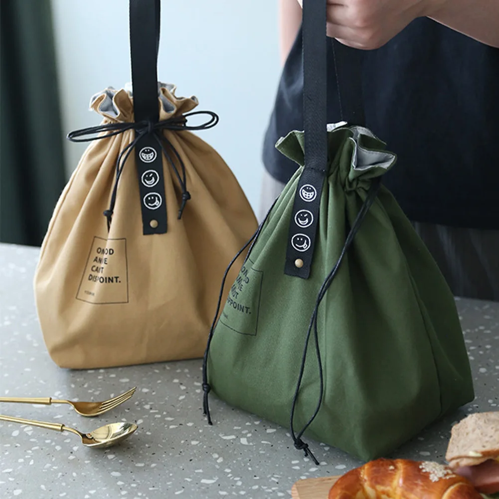 

Изолированная сумка для бенто, Холщовая Сумка на шнурке с широким отверстием, женская школьная сумка, Портативная сумка для пикника и кемпи...