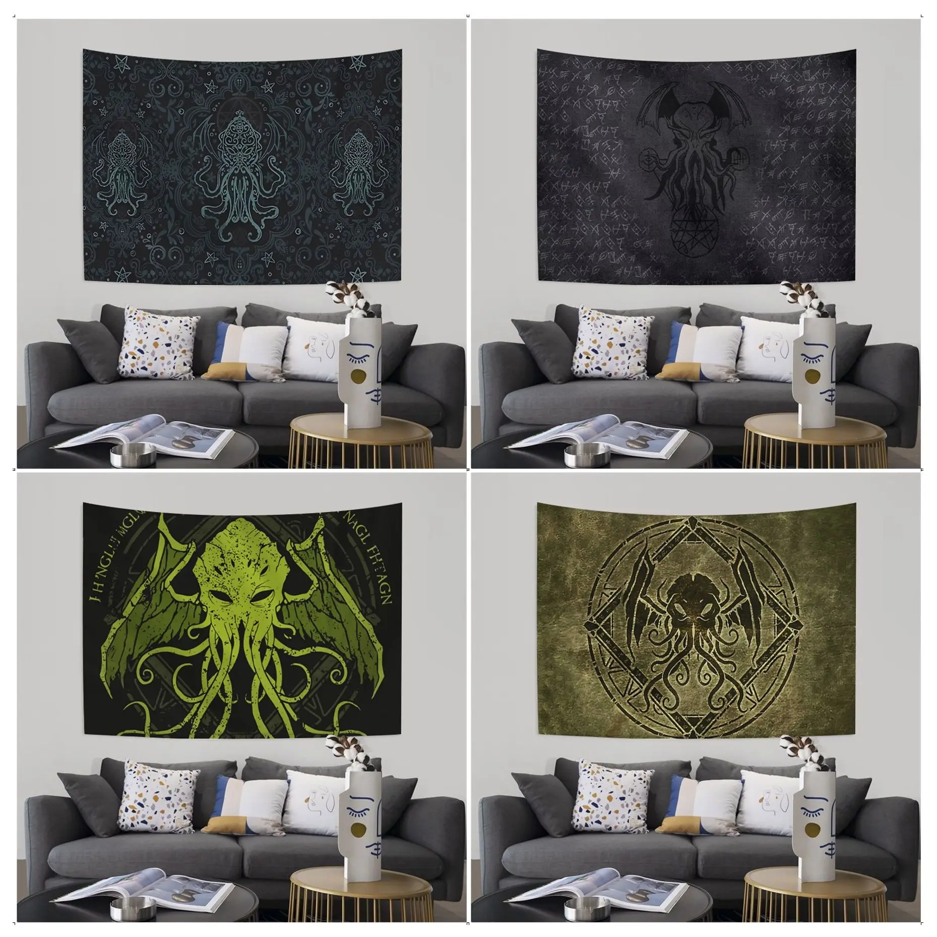 

Cthulhu Mythos Tapestry Art Printing Hippie Flower Wall Carpets Dorm Decor Art Home Decor