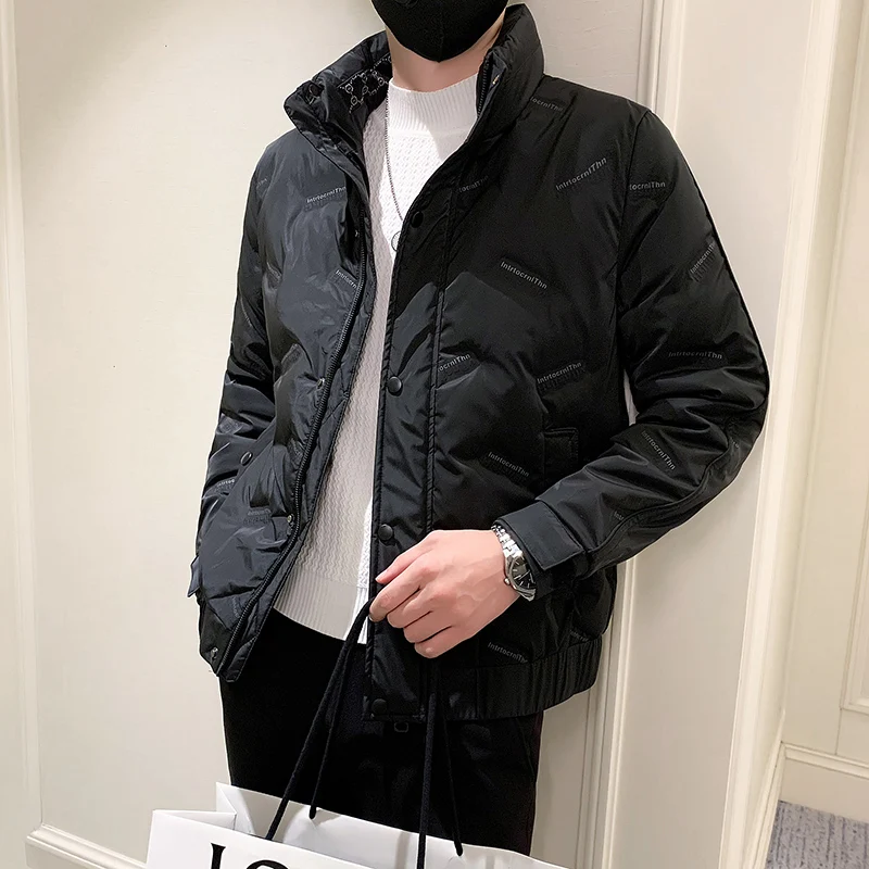 Winter Letter Print Men's Down Jacket Thick Warm Parkas Lapel Casual Business Social Duck Down Coat Streetwear Men Clothing 2022