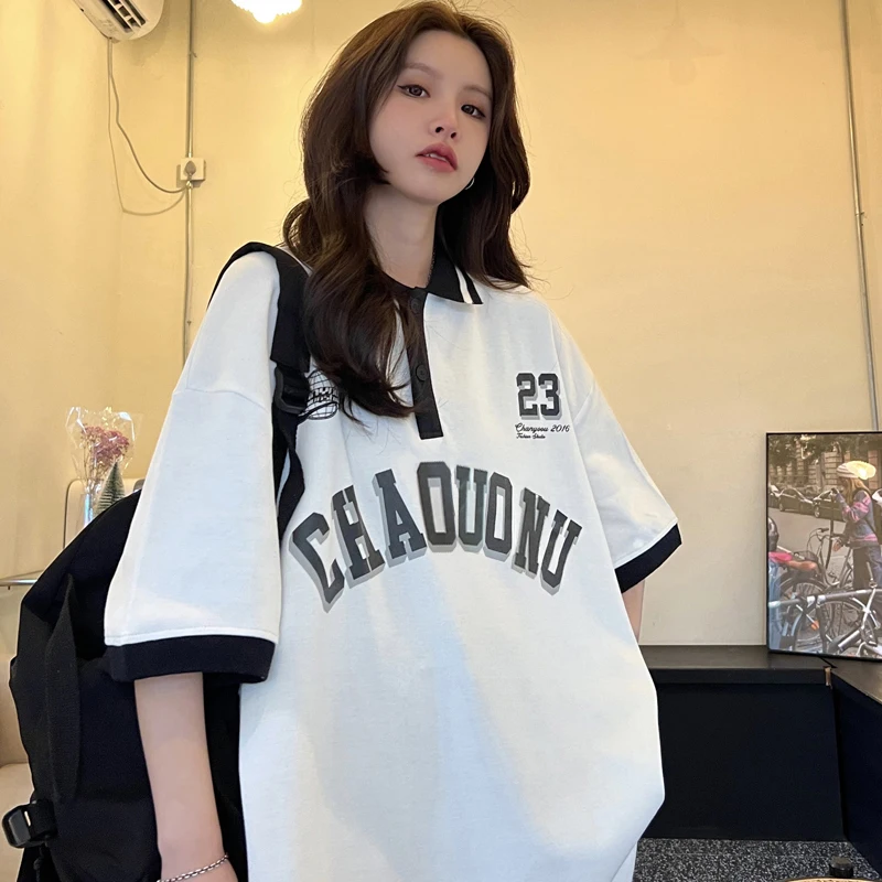 

DUOFAN Summer T Shirts for Women Short Sleeve Female Loose Harajuku Top Aesthetic Casual Oversized Fashion Streetwear Clothing